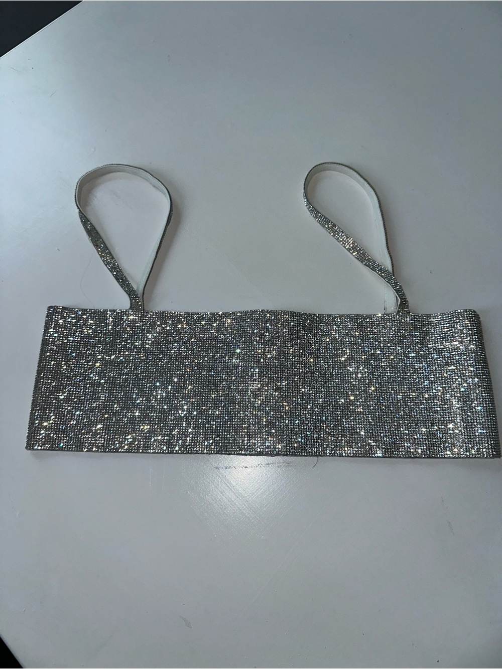 White Fox Boutique Silver Crystal Bandeau Strap Crop Top